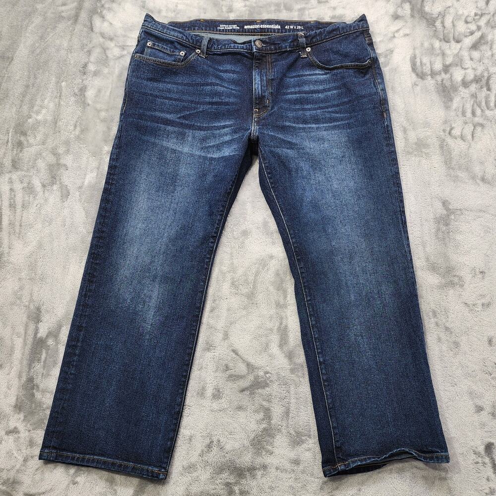 Amazon Essentials Jeans Mens 42 W x 29 L Blue Bootcut Straight Leg Stretch Denim